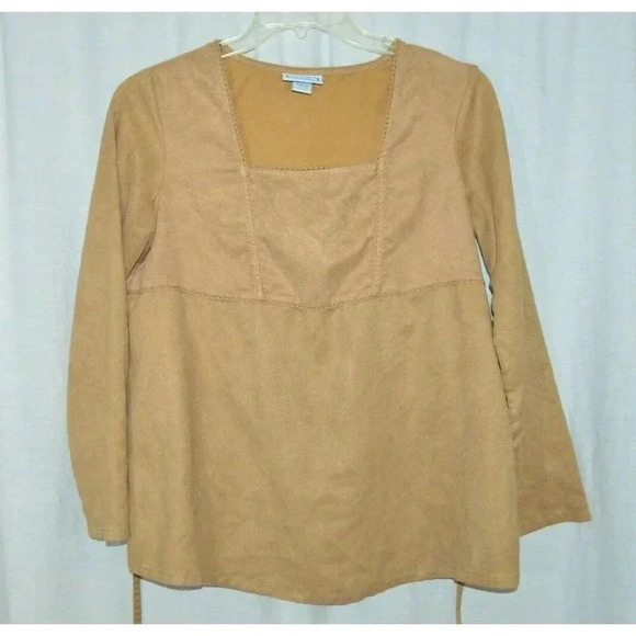 Baby and Me Tan Soft Polyester Tie Back Blouse M - Picture 1 of 6